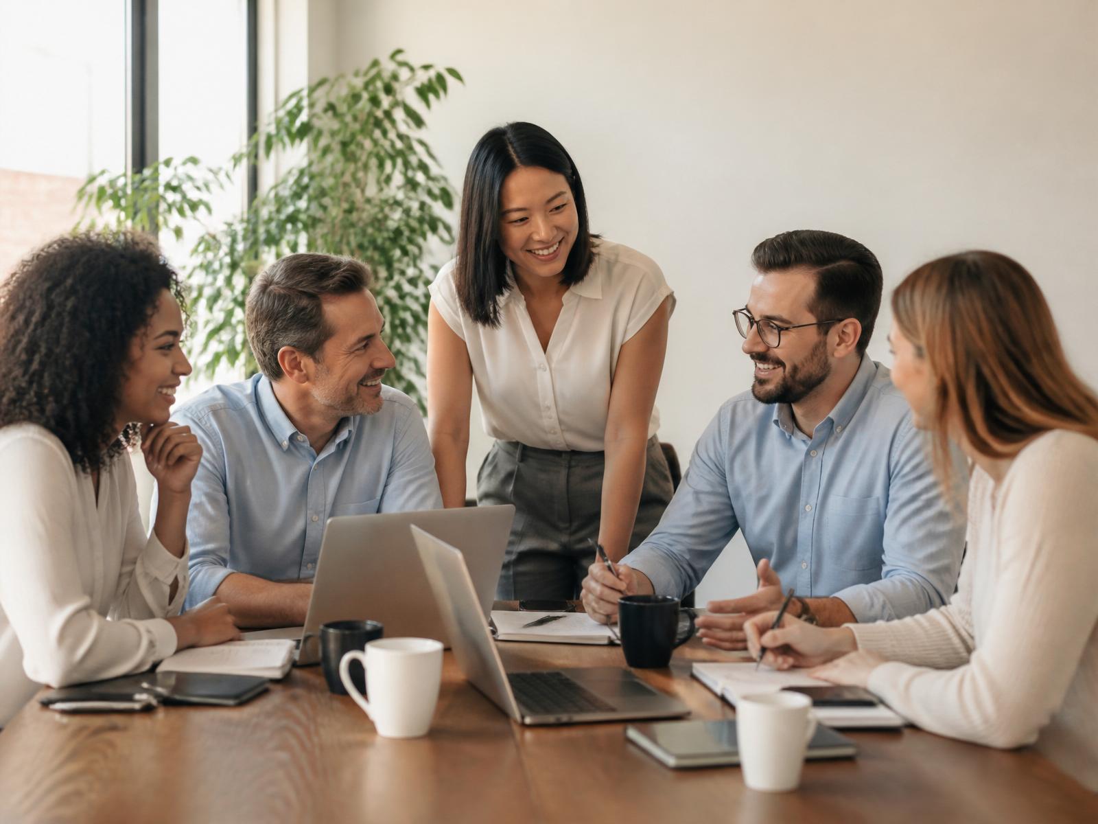 Diverse group of accounting professionals collaborating around a conference table